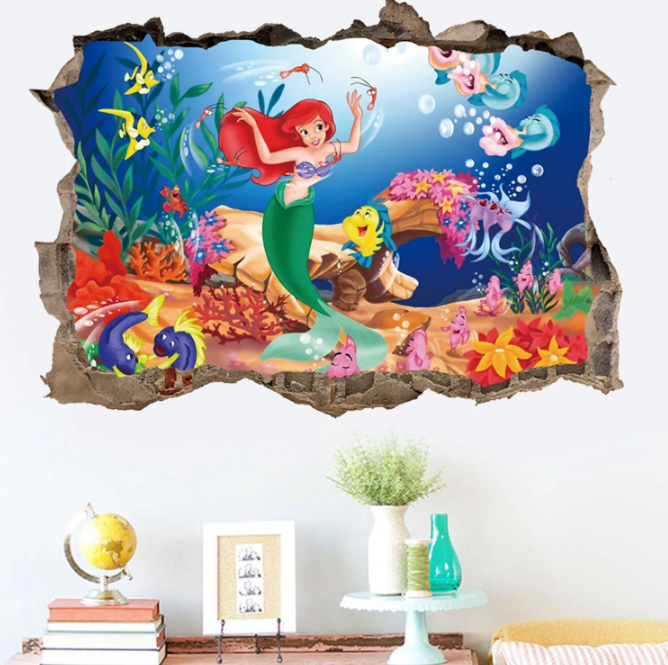 3D Mermaid Princess Underwater Scenery Porthole Wall Stickers Decoration