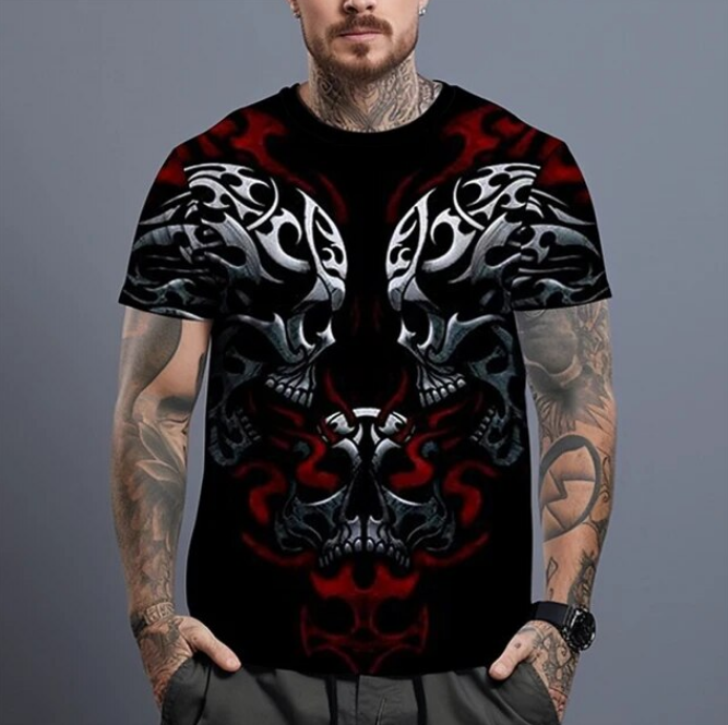 3D Horror Skull Print Tshirt For Men Street Hip Hop Short Sleeve