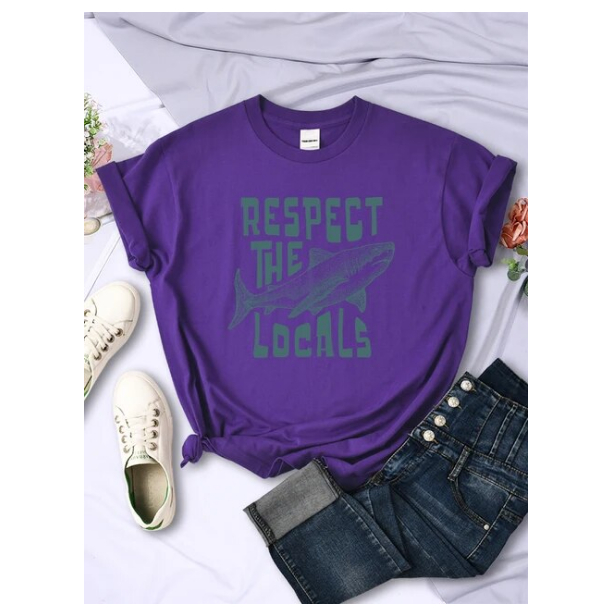 Respect The Locals Shark Prints Clothing Casual Personality Tshirts