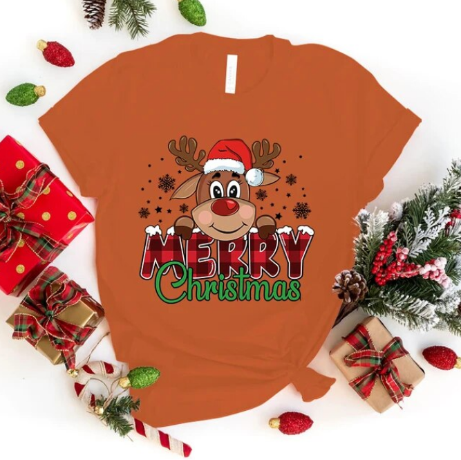 Cute Merry Christmas Print Tshirts Short Sleeve