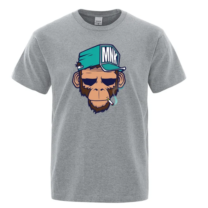 Cotton Tops Smoking Monkey Cartoons Short Sleeve Men Personality Street Tshirts