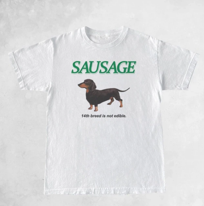 Kawaii Sausage Dog Print Tshirt Women