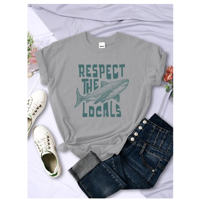 Respect The Locals Shark Prints Clothing Casual Personality Tshirts