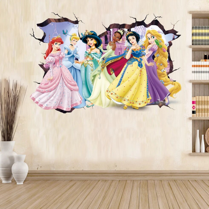 Cartoon Lovely Snow White Cinderella Aurora Princess Wall Stickers