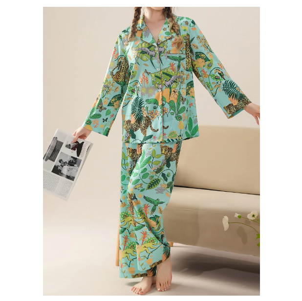 Sleepwear For Women Jungle Parrot Print Two Piece Pajama Set