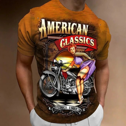 Motorcycle Tshirt Men 3D Print Short Sleeve Vintage Classics