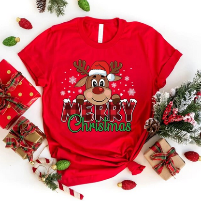 Cute Merry Christmas Print Tshirts Short Sleeve