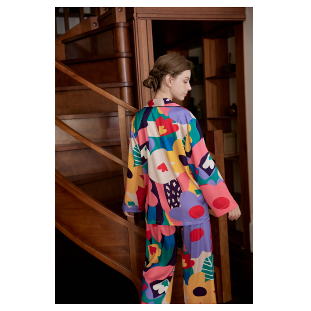 Multicolored Block Flower Patchwork Printed Pajamas Autumn Collection Stylish