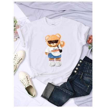 A Young Today Bear Girl Full Of Vitality Cute Printed Tshirt