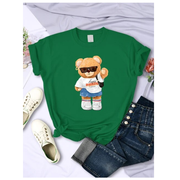 A Young Today Bear Girl Full Of Vitality Cute Printed Tshirt