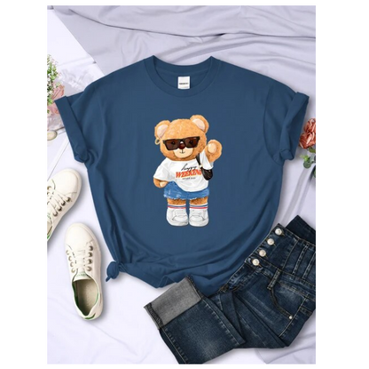 A Young Today Bear Girl Full Of Vitality Cute Printed Tshirt