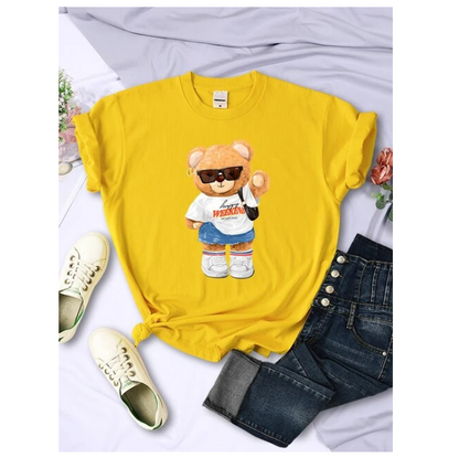 A Young Today Bear Girl Full Of Vitality Cute Printed Tshirt