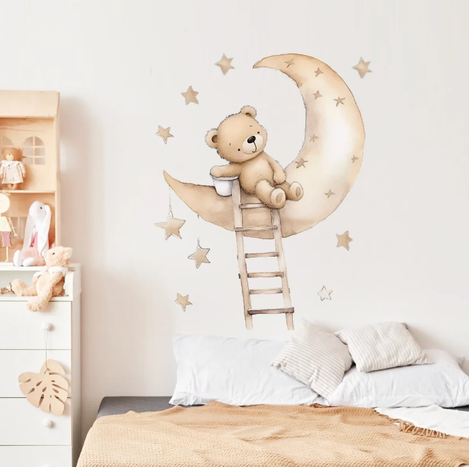 Teddy Bear On Moon Wall Stickers