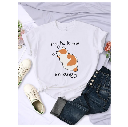 No Talk Me Cute Angry Cat Print Tshirt