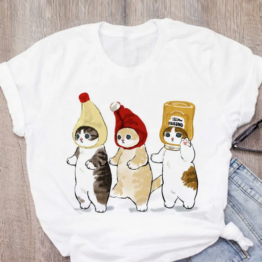 Women Tshirt Cute Cat Funny Cartoon