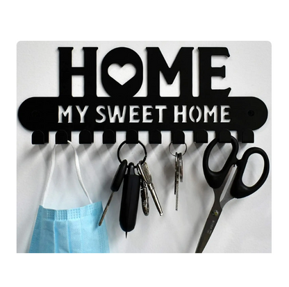 Black Metal Key Holder Hooks Wall Hanging Wall Mounted Sweet Home