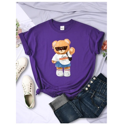 A Young Today Bear Girl Full Of Vitality Cute Printed Tshirt