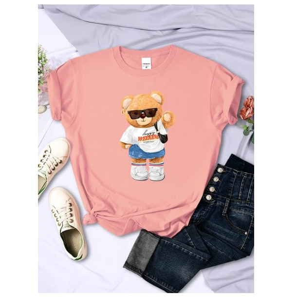 A Young Today Bear Girl Full Of Vitality Cute Printed Tshirt