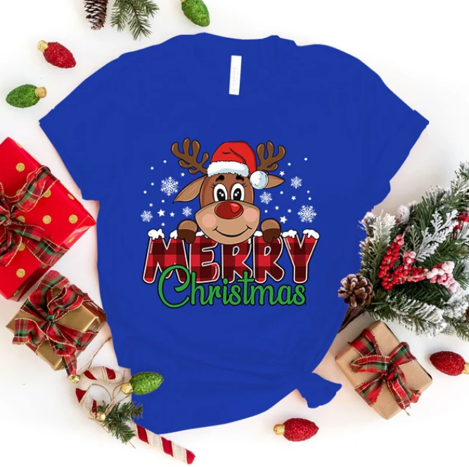 Cute Merry Christmas Print Tshirts Short Sleeve