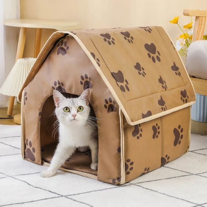 Pet House Portable Cat Dog Villa Footprint Pattern Cats Dogs