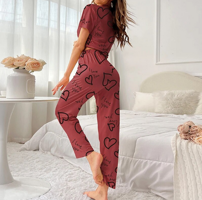 Pajama Set Tshirt Short Sleeve And Trousers Sleepwear