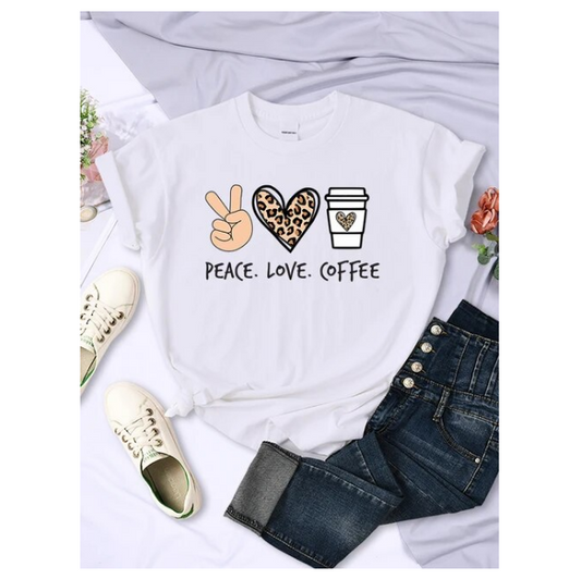 Peace Love Coffee Prints Women Tshirts Cotton High Quality Tshirts