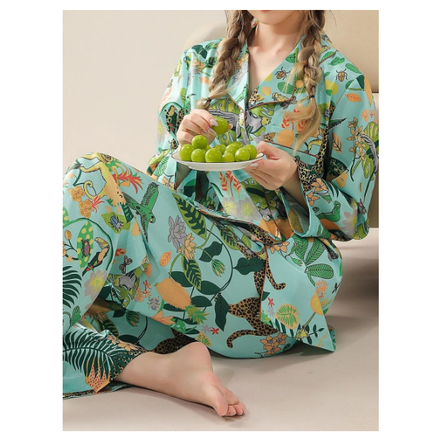 Sleepwear For Women Jungle Parrot Print Two Piece Pajama Set