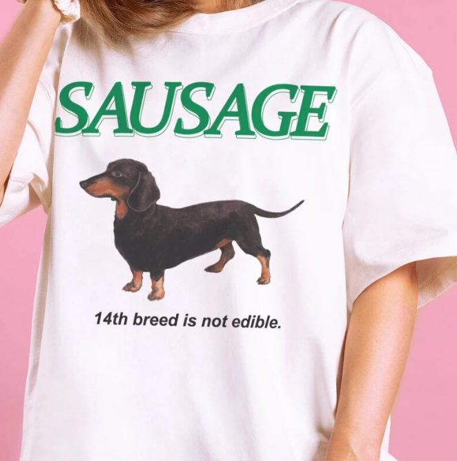 Kawaii Sausage Dog Print Tshirt Women