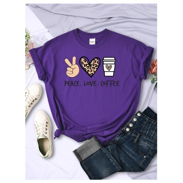 Peace Love Coffee Prints Women Tshirts Cotton High Quality Tshirts