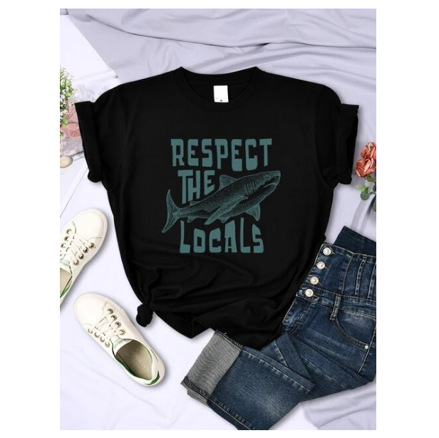 Respect The Locals Shark Prints Clothing Casual Personality Tshirts