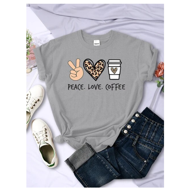 Peace Love Coffee Prints Women Tshirts Cotton High Quality Tshirts