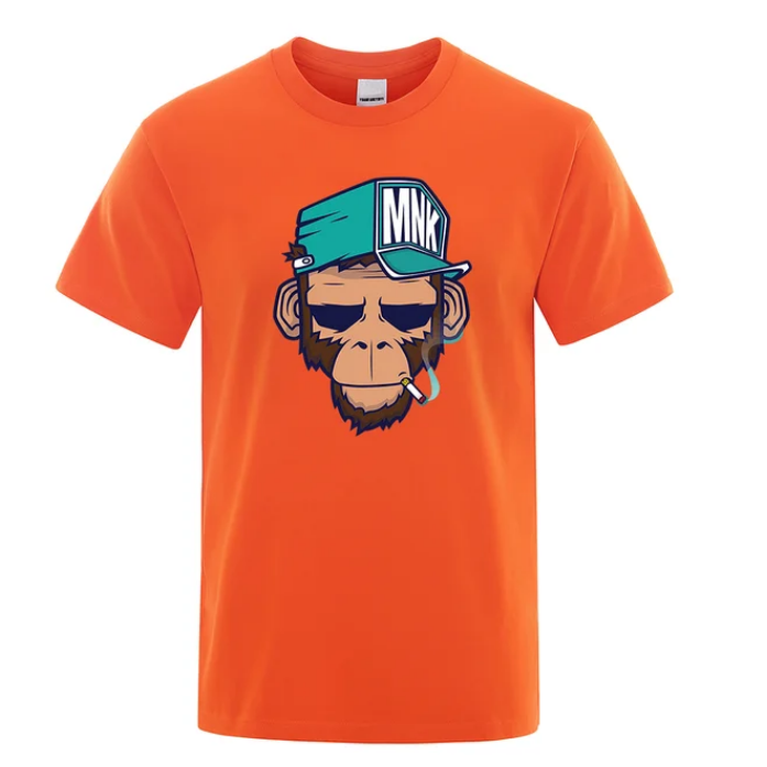 Cotton Tops Smoking Monkey Cartoons Short Sleeve Men Personality Street Tshirts