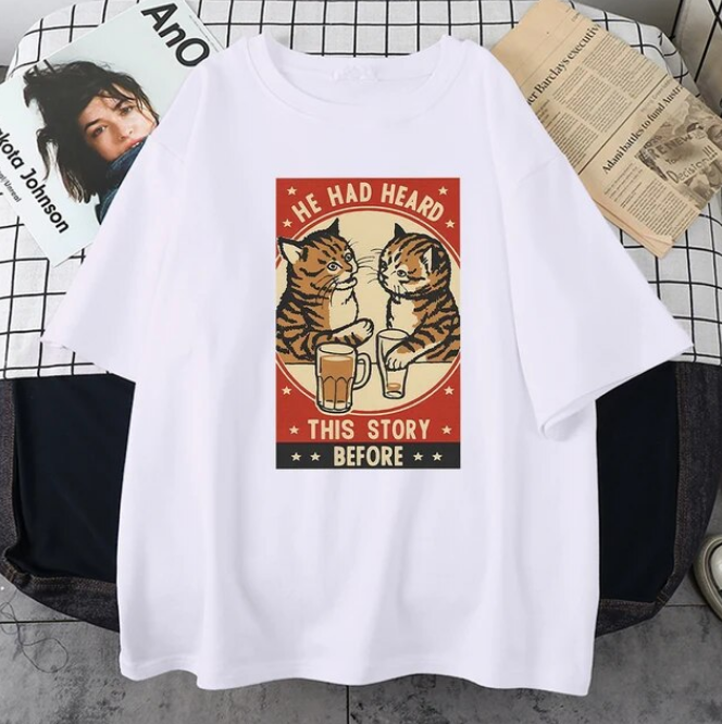 Cute Cat Drink Beer Print Men Tshirts