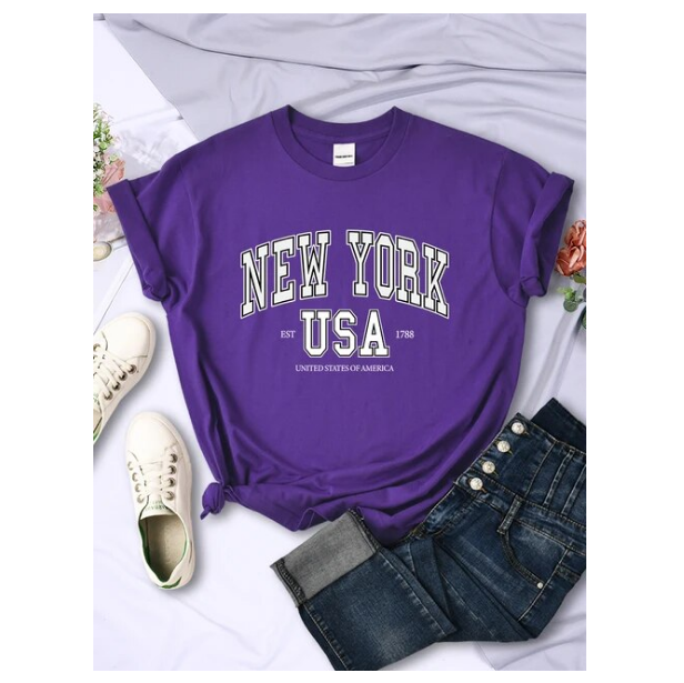 New York Usa Est 1788 Street City Letter Women Tshirt