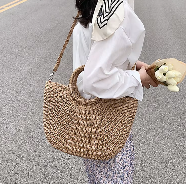 Straw Woven Handbags For Women Handmade Travel Seaside Beach