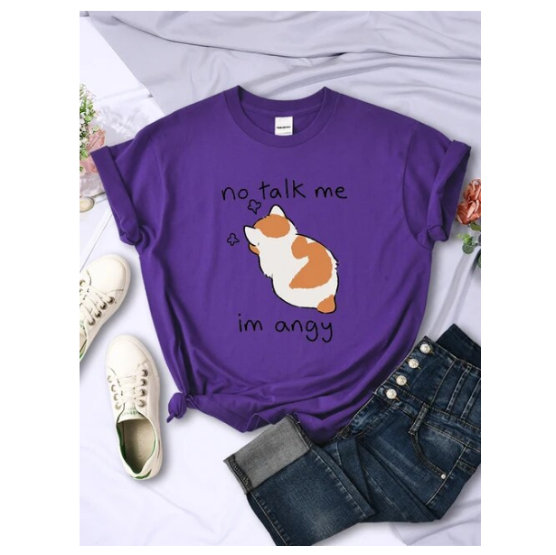 No Talk Me Cute Angry Cat Print Tshirt