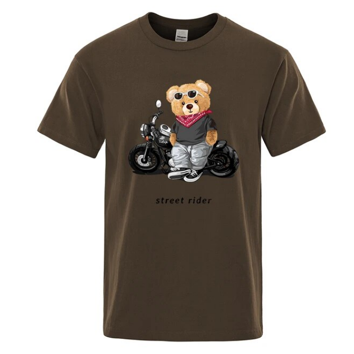 Motorcycle Enthusiast Street Teddy Rider Printed Tshirt