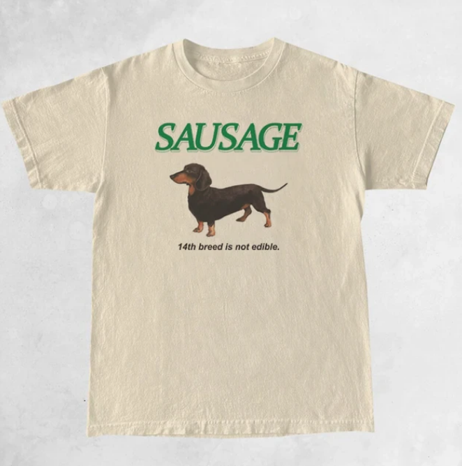 Kawaii Sausage Dog Print Tshirt Women