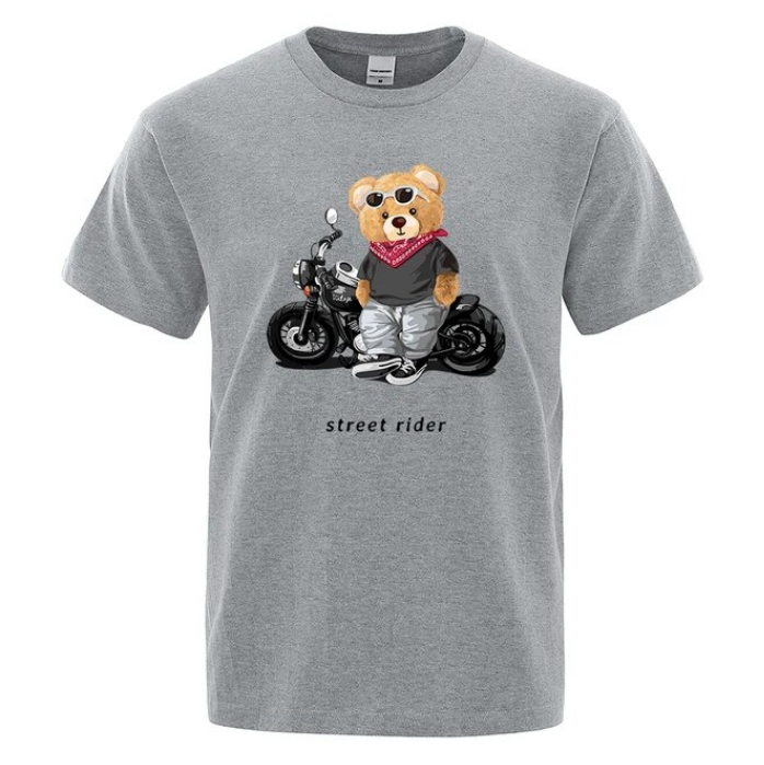 Motorcycle Enthusiast Street Teddy Rider Printed Tshirt