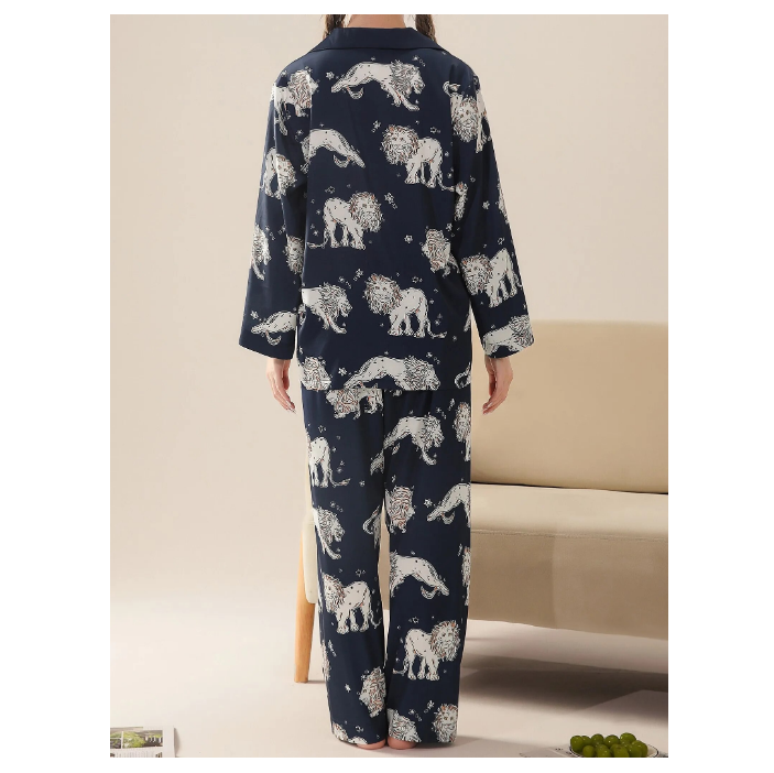 Pajama Set For Women Stay Comfy At Home Long Sleeve and Pants Silk Texture Satin