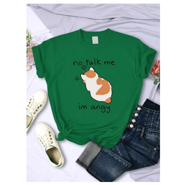 No Talk Me Cute Angry Cat Print Tshirt