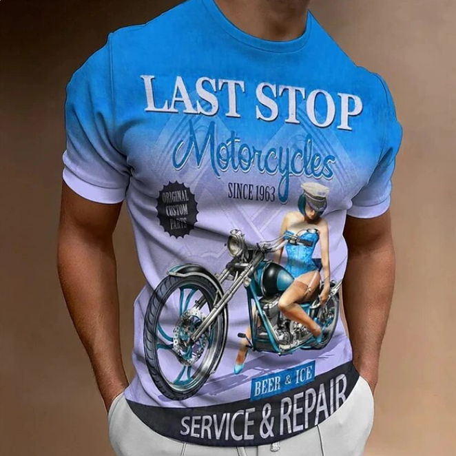 Motorcycle Tshirt Men 3D Print Short Sleeve Vintage Classics