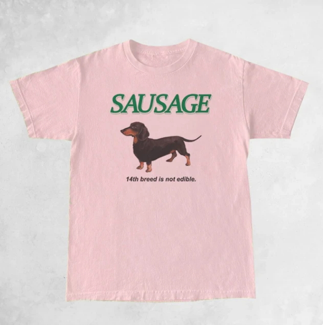 Kawaii Sausage Dog Print Tshirt Women