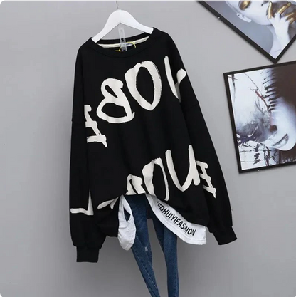 Vintage Letter Print Cotton Pullover Oversized Loose Casual Sweatshirt