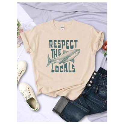 Respect The Locals Shark Prints Clothing Casual Personality Tshirts