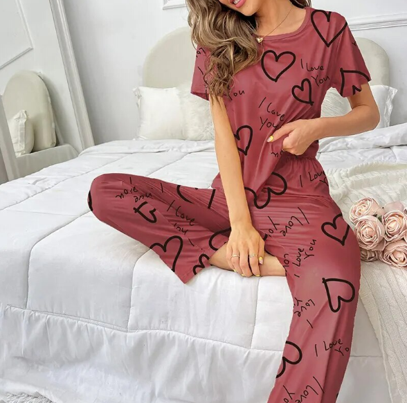 Pajama Set Tshirt Short Sleeve And Trousers Sleepwear