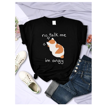 No Talk Me Cute Angry Cat Print Tshirt