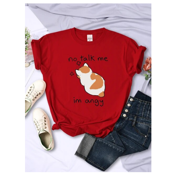 No Talk Me Cute Angry Cat Print Tshirt