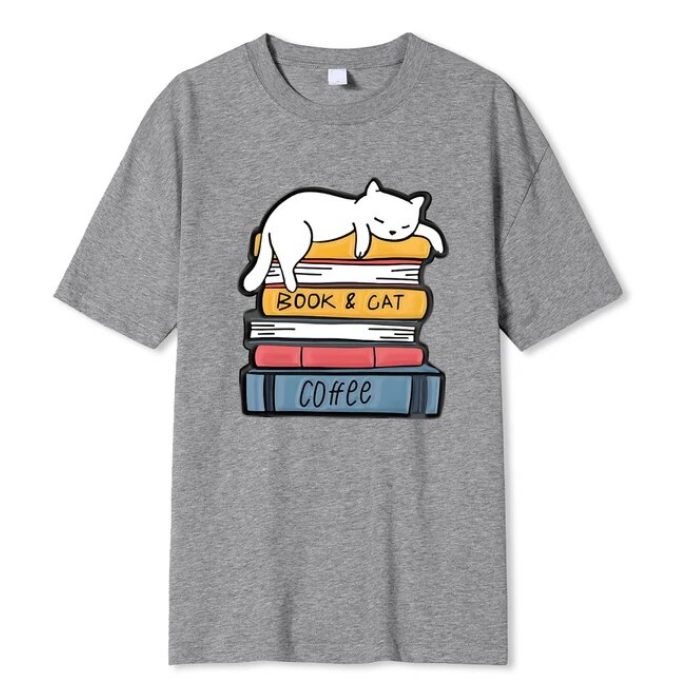 White Cat Sleeping On A Pile Of Books Tshirt