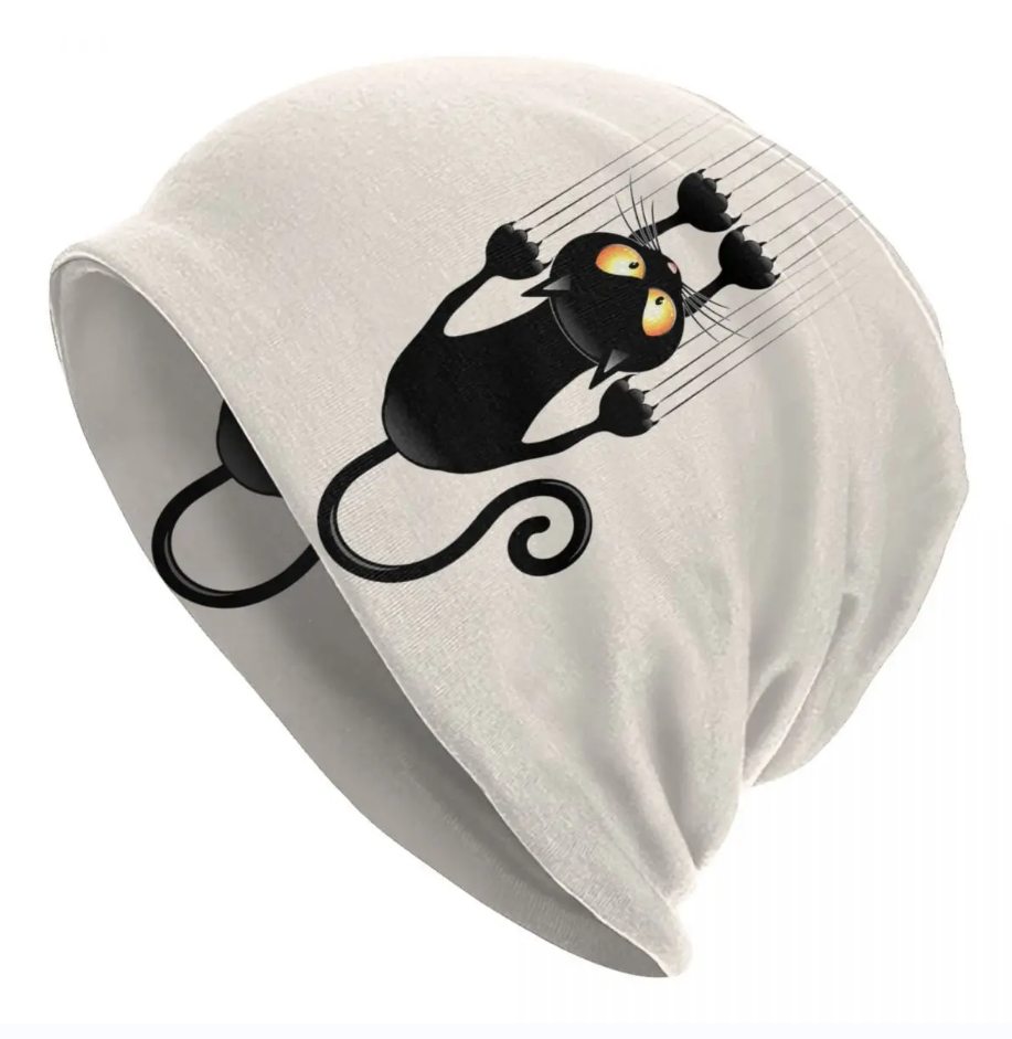 Funny Cartoon Black Cat Skullies Beanies Caps